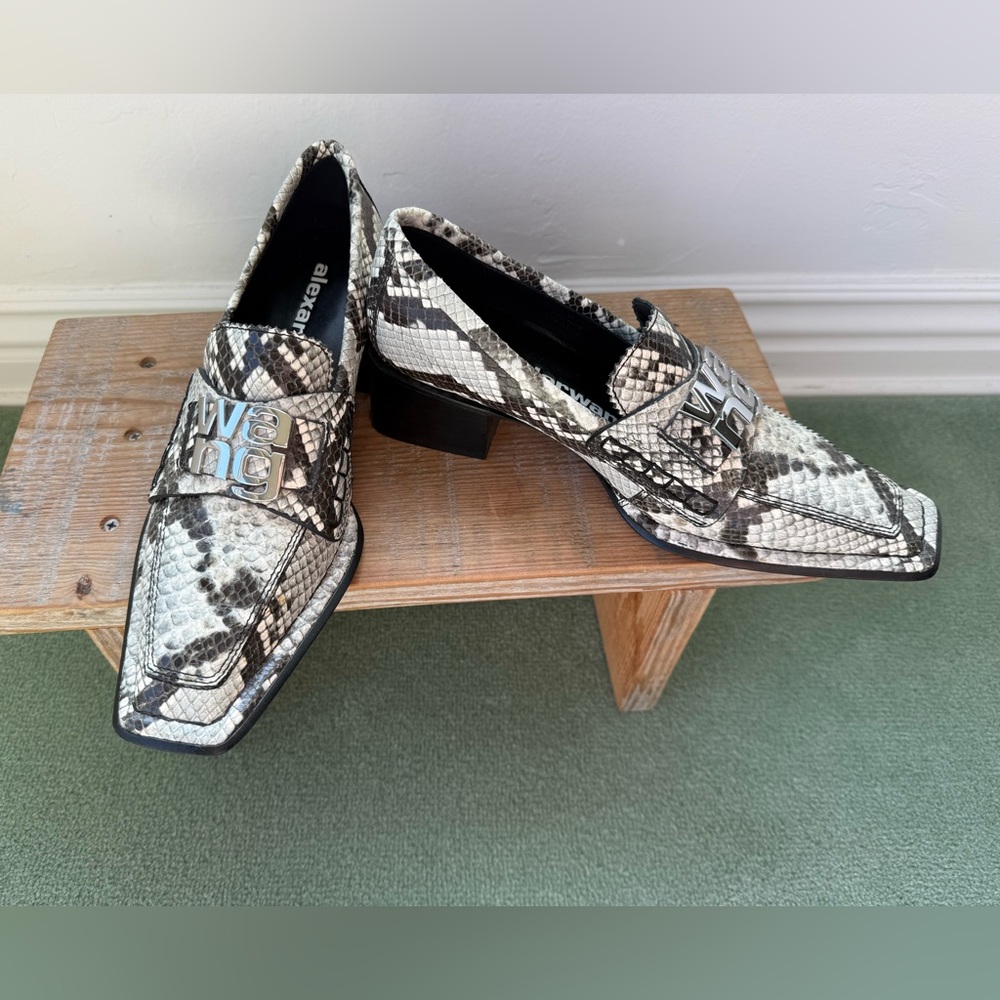 Alexander Wang Black and White Snake Print Parker Low Loafers